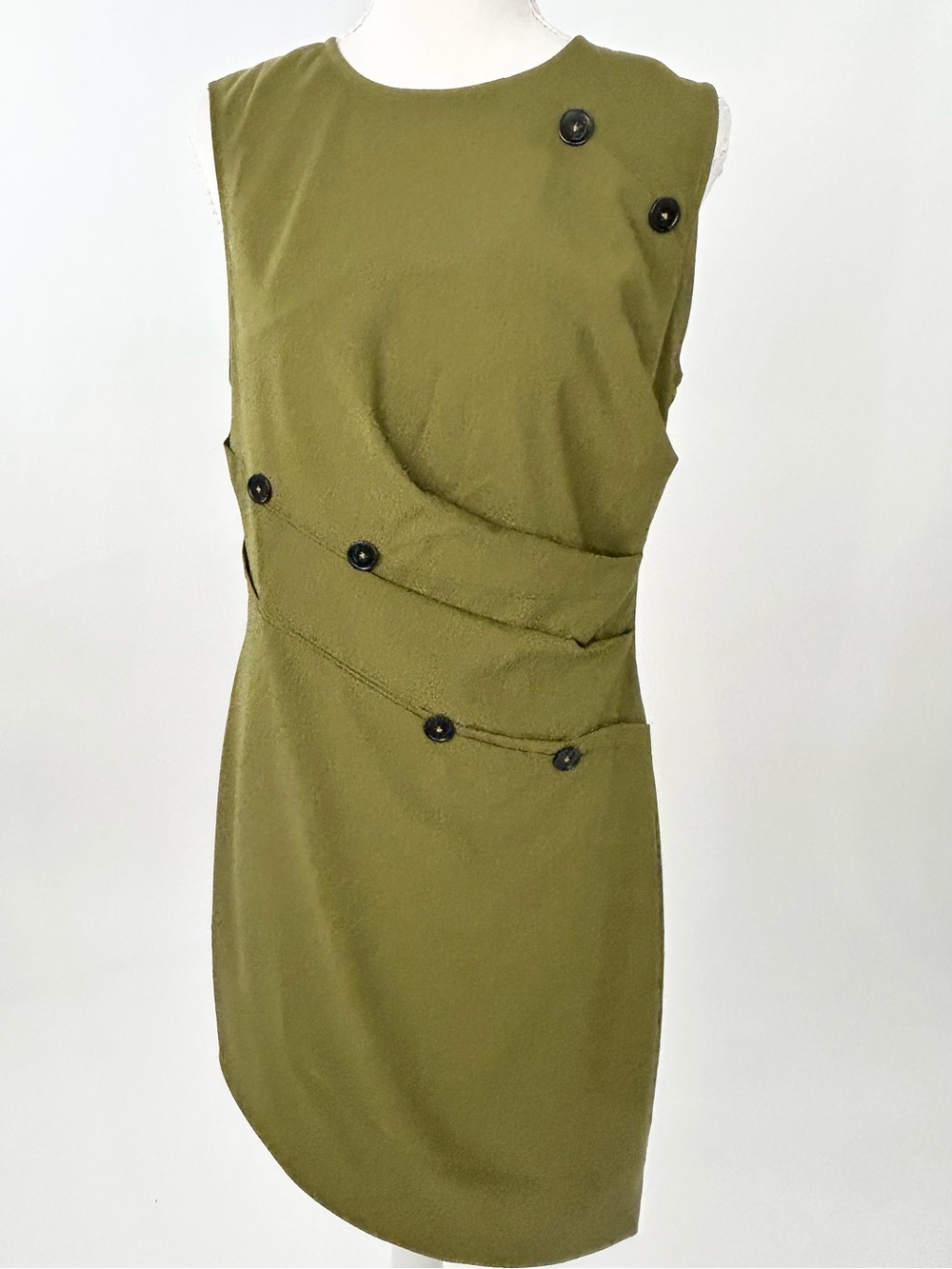 Urban Revivo Olive Green Asymmetric Draped Button Mini Dress US 6 EU 38
